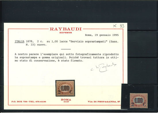 Immagine di 33 - REGNO D'ITALIA SERVIZIO SOVRASTAMPATO  2 /1,00 CENTRATO